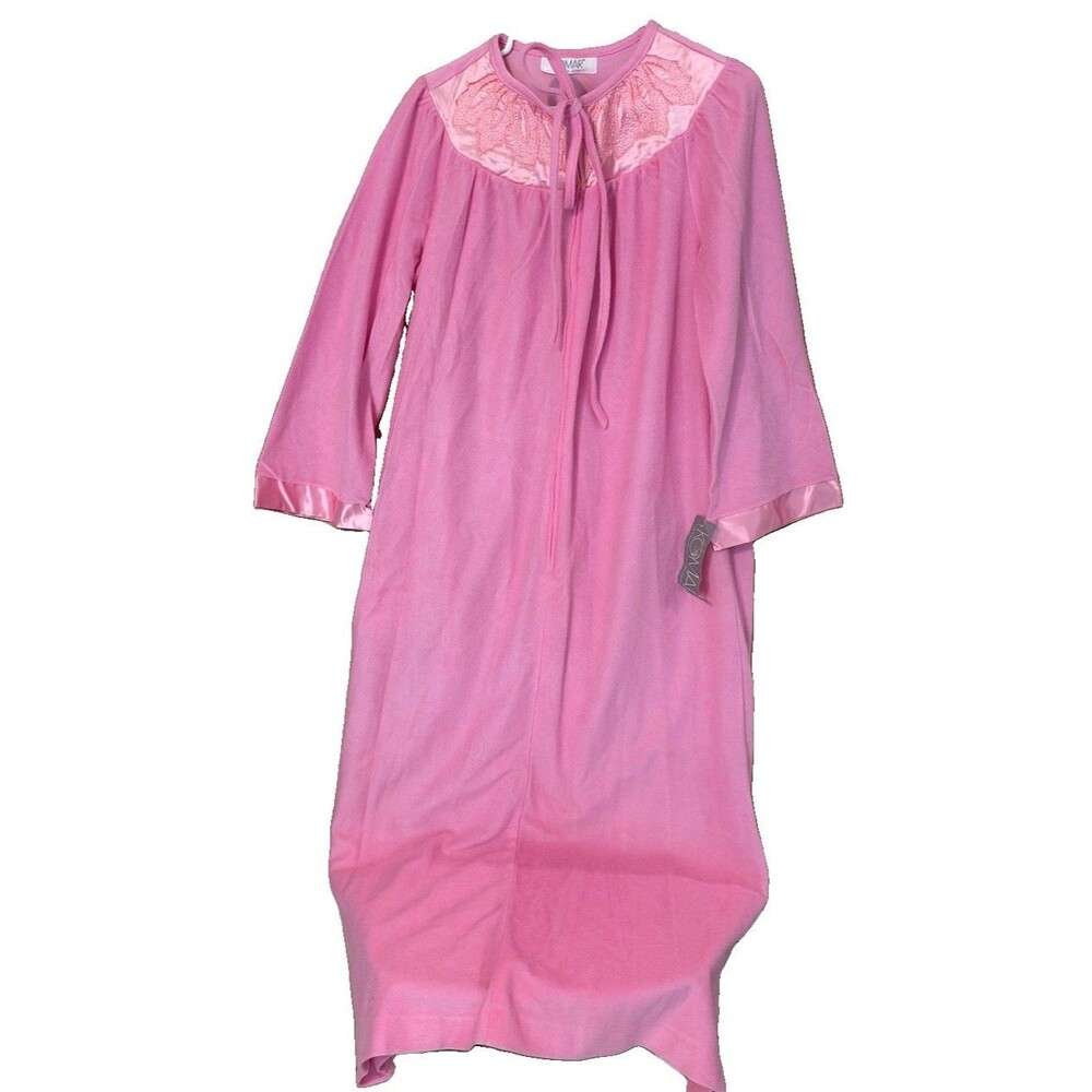 NWT Vintage Komar Med Nightgown house Coat Pocket Pink Long Granny Cottagecore